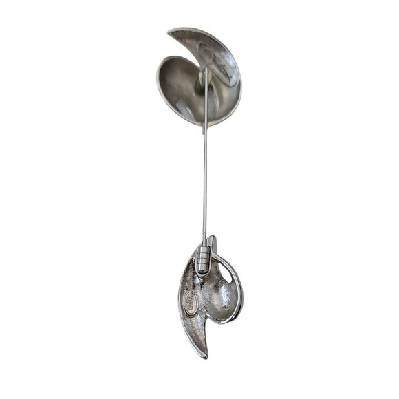 Kunio Matsumoto Trifari Swirl Silver Tone Jabot-Style Lapel Stick Pin, E999 - Picture 7 of 11